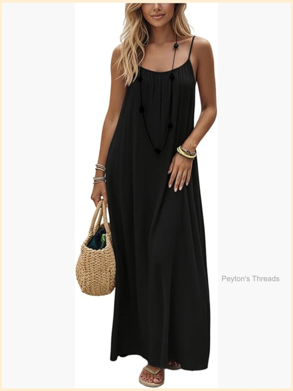 Open Back Spaghetti Strap Beach Maxi Dress Loose Flowy Vacation Sundress